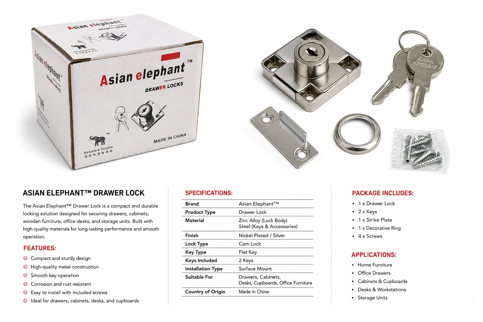 Asian Elephant 22 mm Drawer Lock